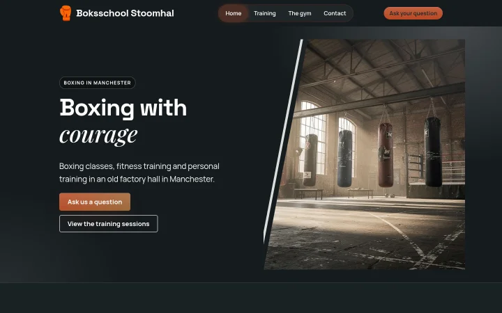 Homepage of Boksschool Stoomhal, an example website created with the WebOké AI Builder